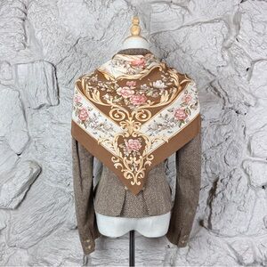 Ralph Lauren Blue Label c. 1980s Silk Scarf  Hampshire Taupe Floral | 35”